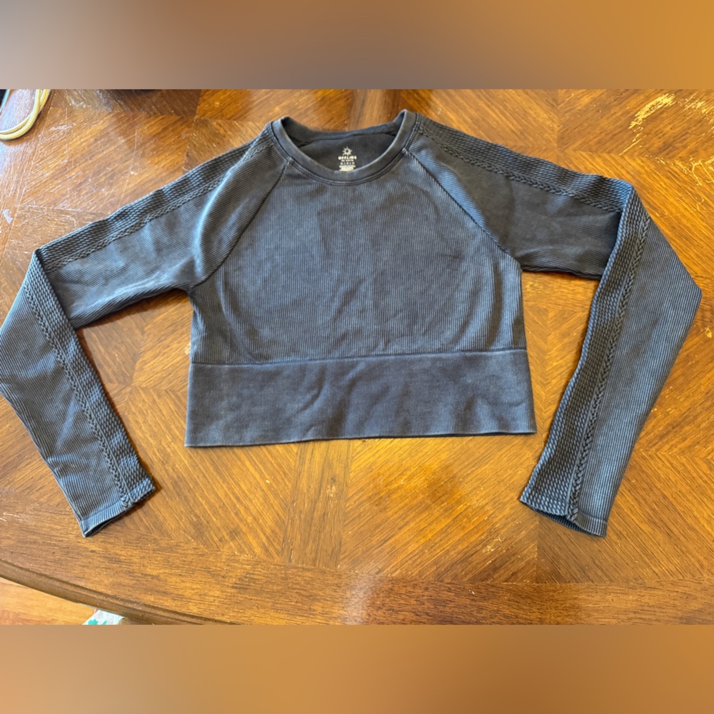 Charcoal Long Sleeve Ribbed Top- Aerie Offline